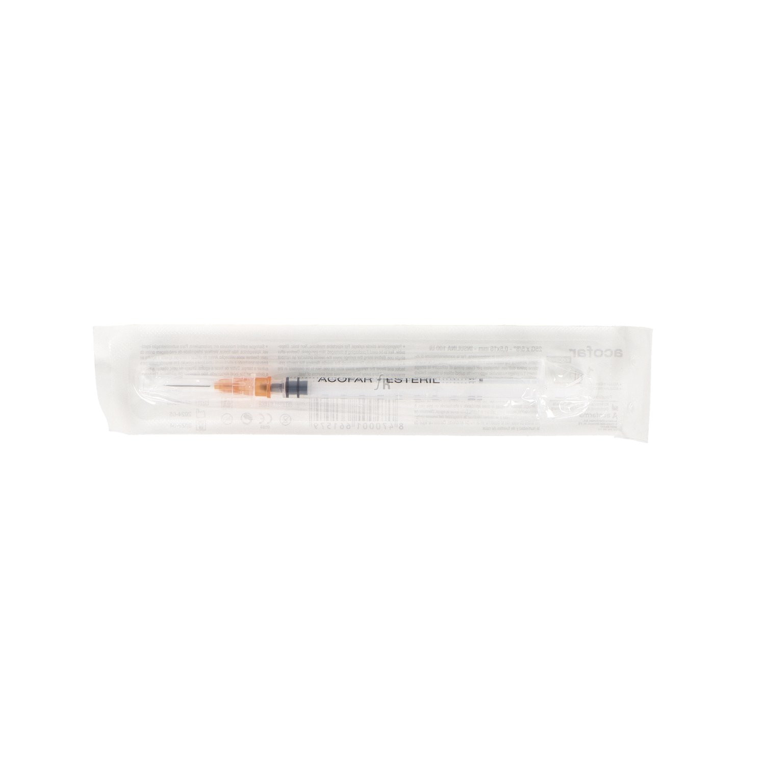 Jeringa De Insulina Con Aguja 100 Ui Acofar 1 Undad 1 Ml A:16 Mm X 0,5 Mm