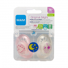 Chupete Silicona Fisiologico Mam Original Night + 16 Meses 2 Unidades Color Rosa